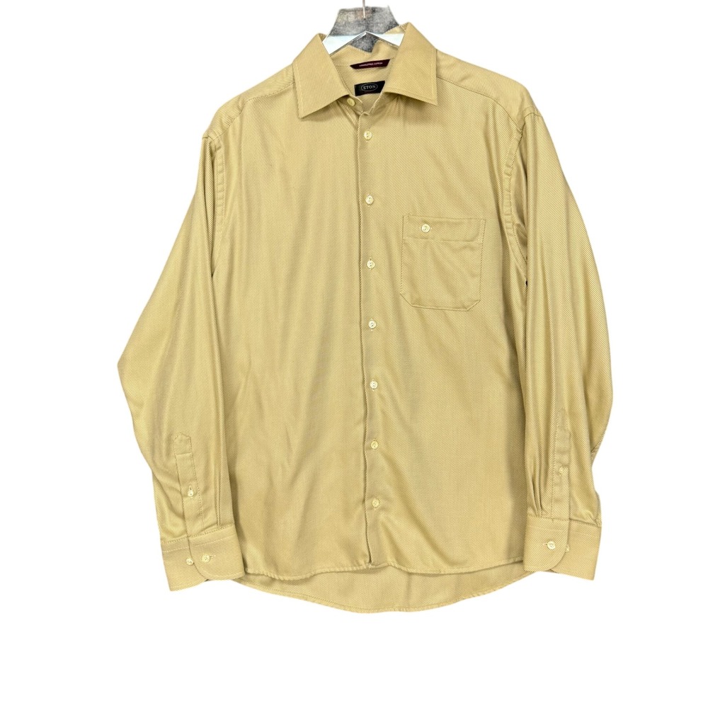Eton Dress Shirt Mens 16 41‎ Gold Tan Wrinkle Free Cotton Twill Long Sleeve